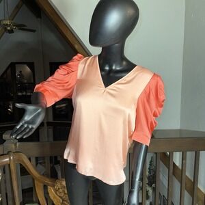 NWT EMILY MCCARTHY Colorblock V-Neckline Balloon Sleeve Apricot Blouse S Coastal